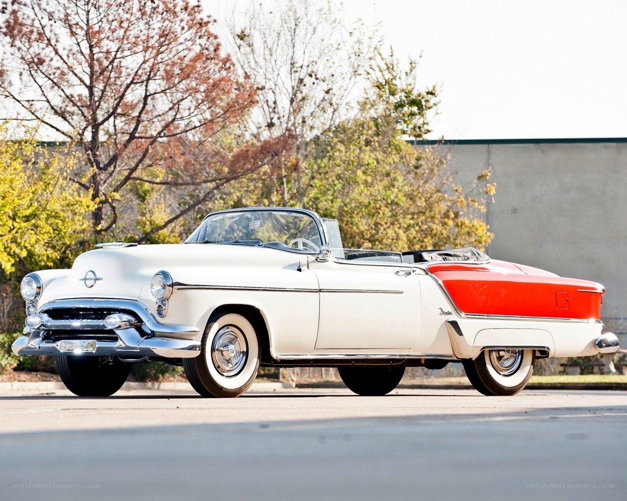 White and red classic convertible