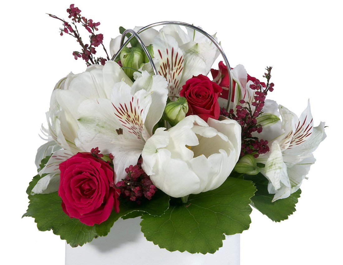 white and red flower arrangement