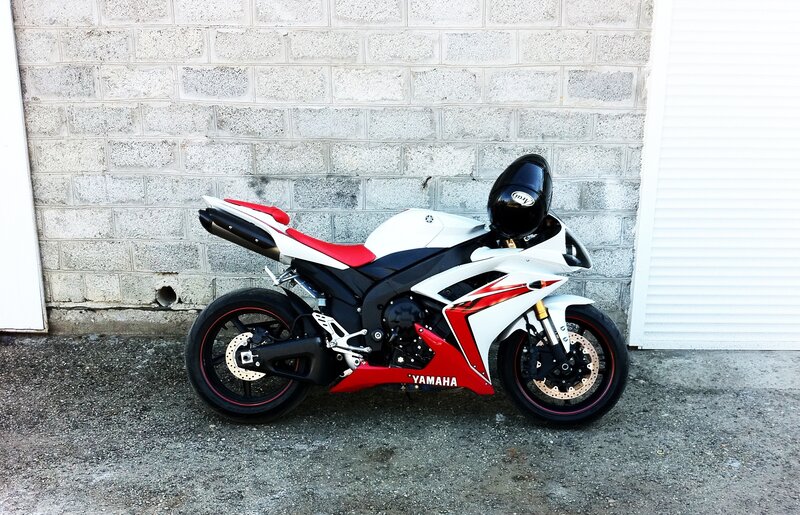 White and Red Motorcycle — Neutral, Photograph, Helmet