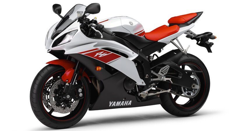 White and Red Motorcycle — Neutral, Photograph, Seat, Windshield, Exhaust, Black, Yamaha