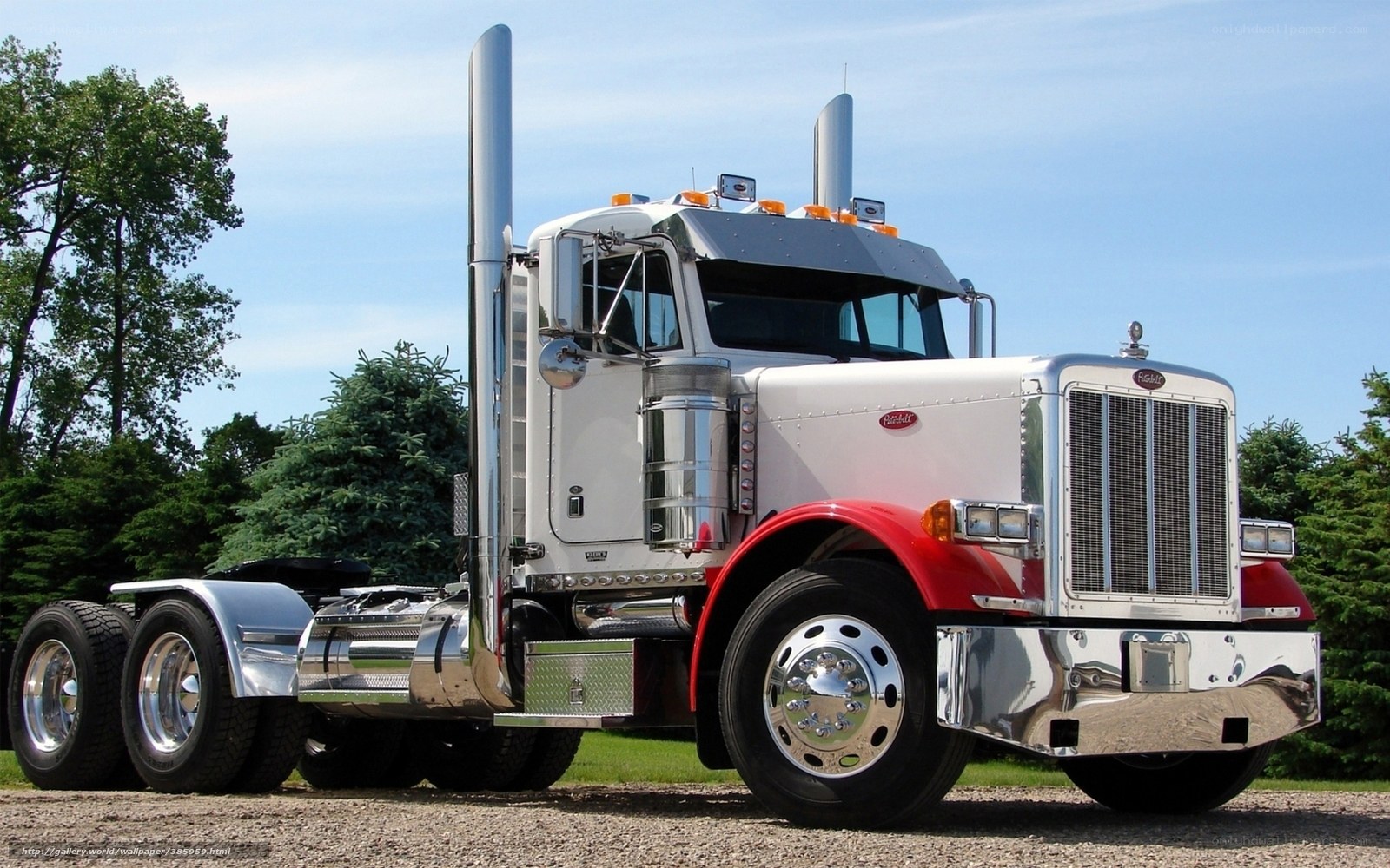 White and red Peterbilt truck