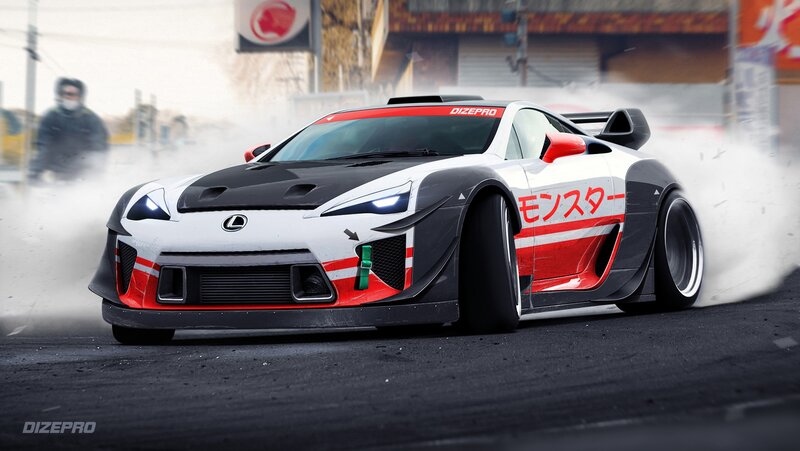 White and Red Race Car — Dramatic, Digital Art, Smoke