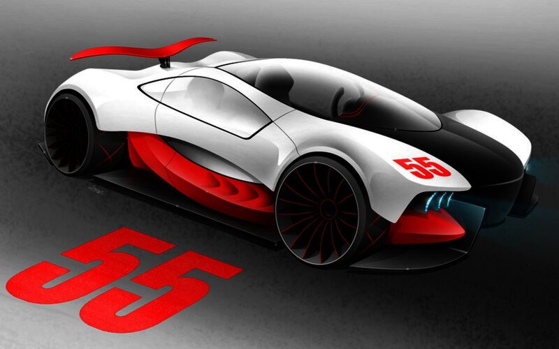 White and Red Race Car — Dramatic, Digital Art