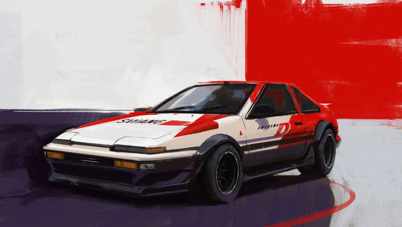 White and Red Race Car — Dynamic, Digital Art