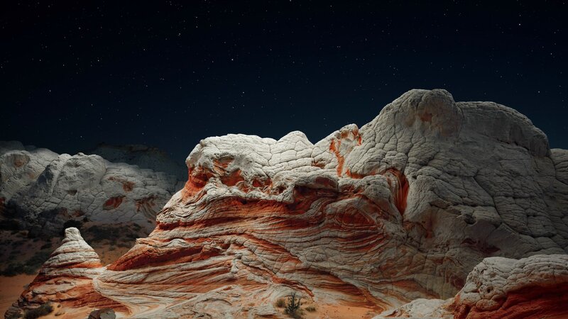 White and Red Rock Formations — Dramatic, Night