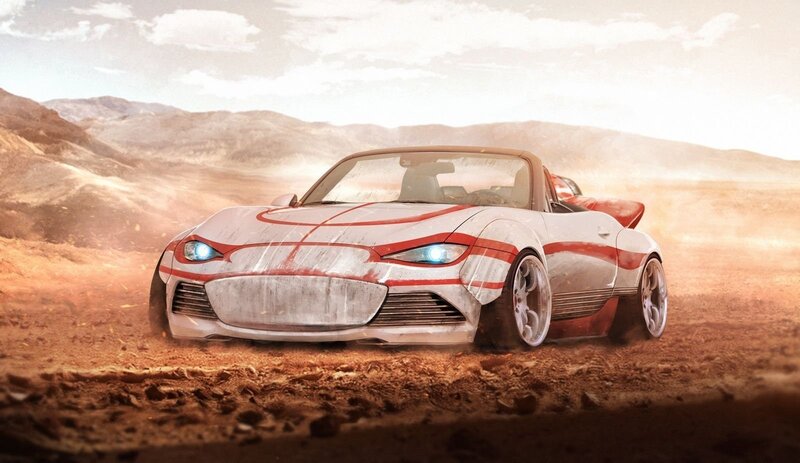 White and Red Sports Car — Dramatic, Afternoon
