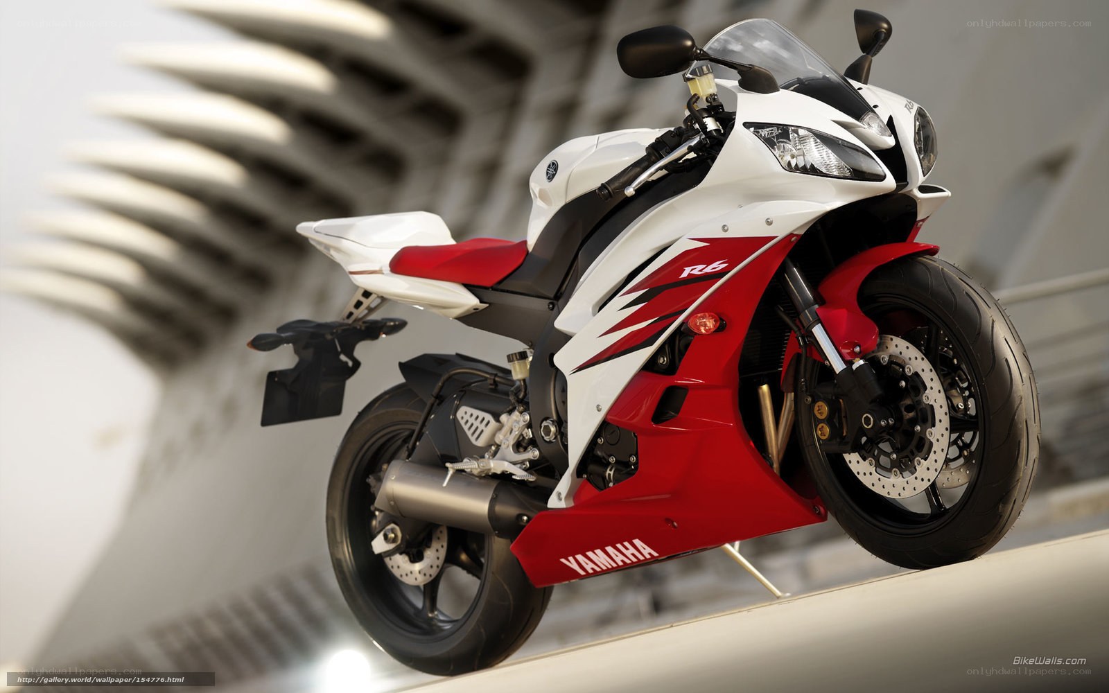 White and red Yamaha R6 motorcycle