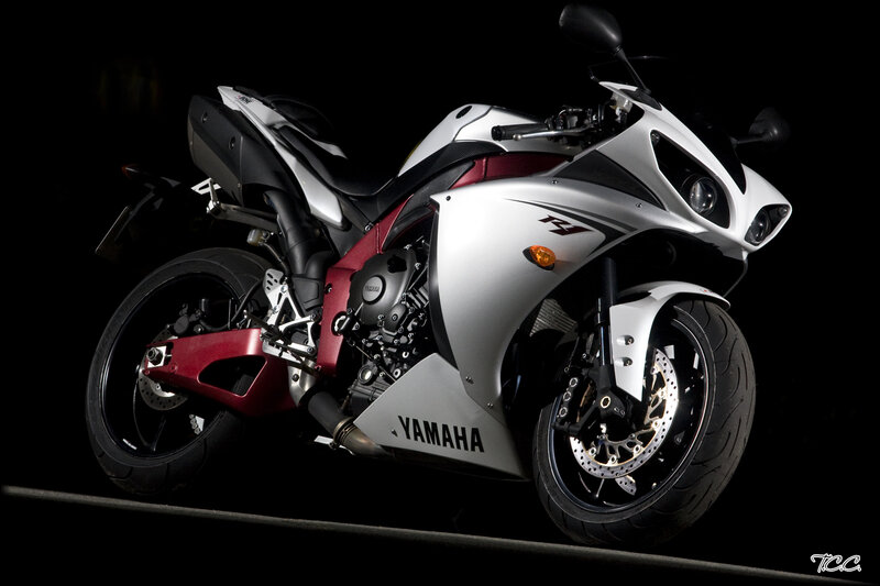 White and red Yamaha sport motorcycle