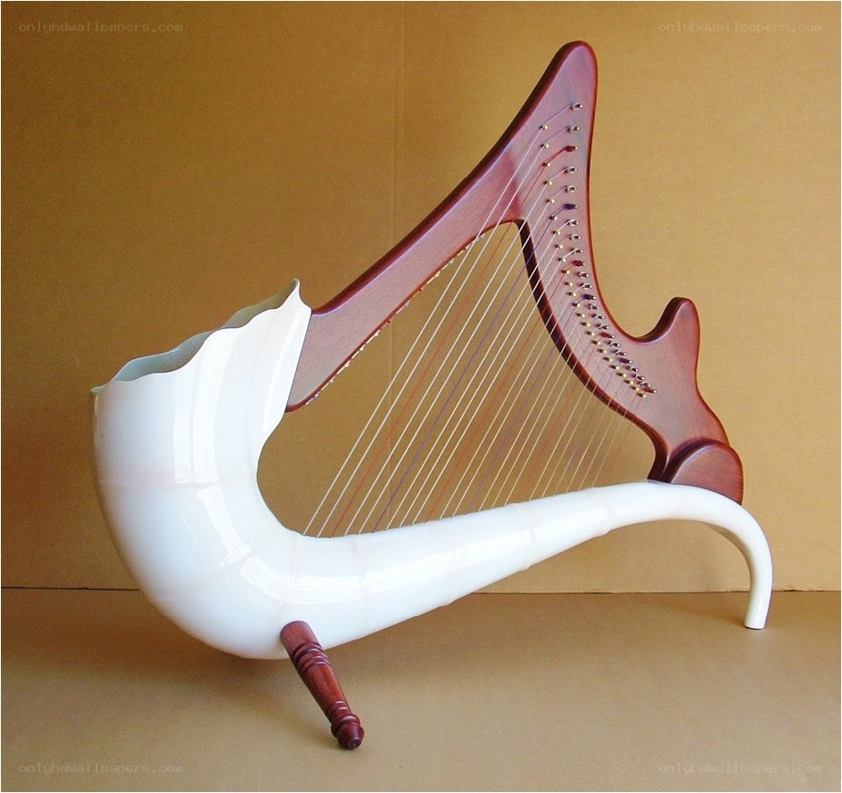 white and wood harp