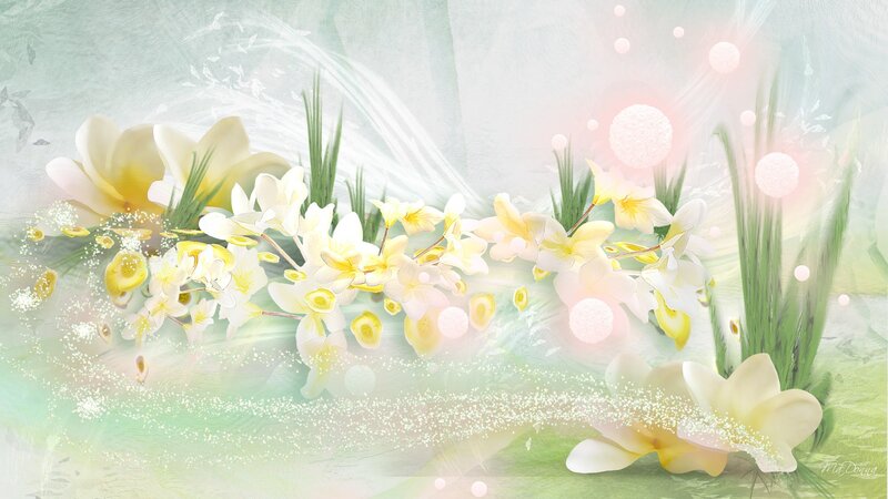 White and Yellow Flowers — Serene, Digital Art