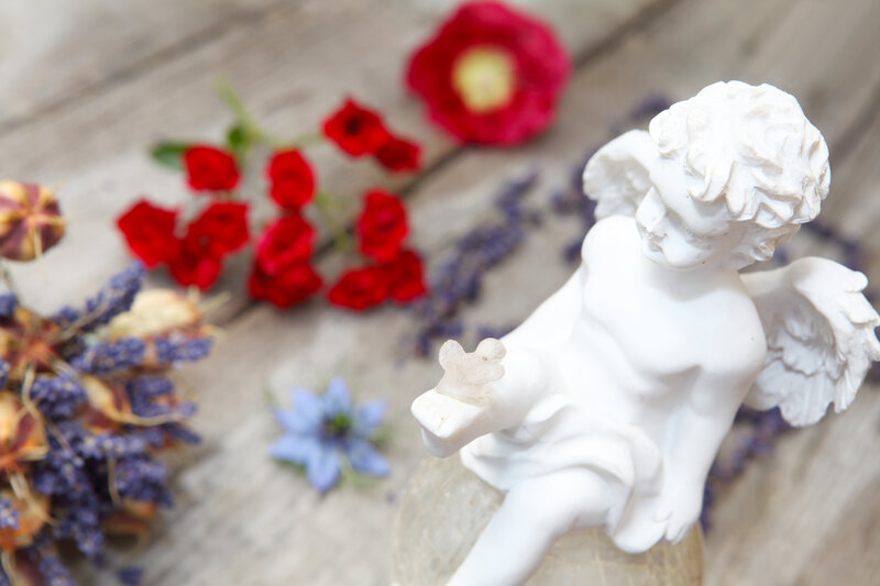 White Angel Statue — Serene, Photograph, Flowers