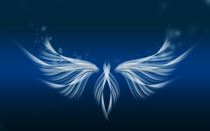 White Angel Wings — Blue, Serene, Digital Art