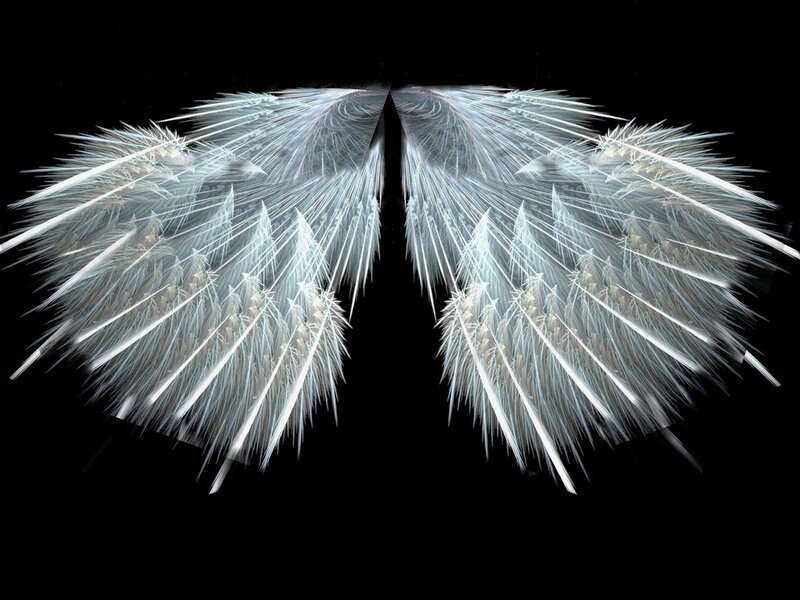 White Angel Wings — Dramatic, Digital Art, Black Background