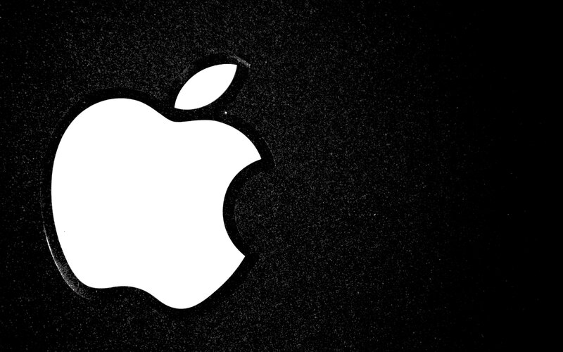 White Apple Logo — Black, Dark, Minimalist, Black Background