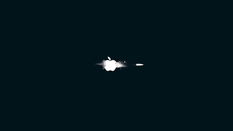 White Apple Logo — Black, Dramatic, Digital Art, Explosion