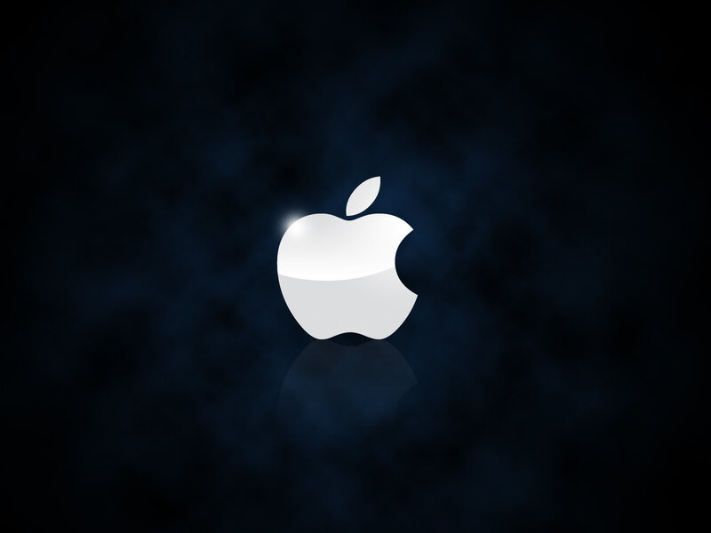 White Apple Logo — Black, Minimalist, Digital Art, Reflection
