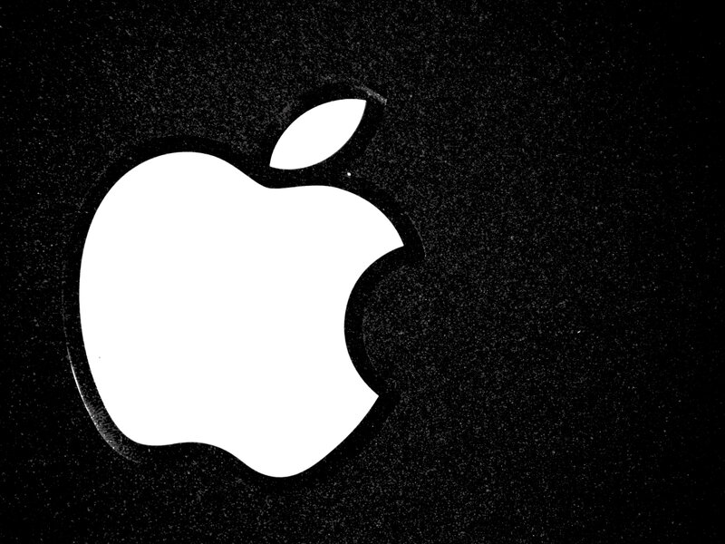 White Apple Logo — Black, Minimalist, Photograph
