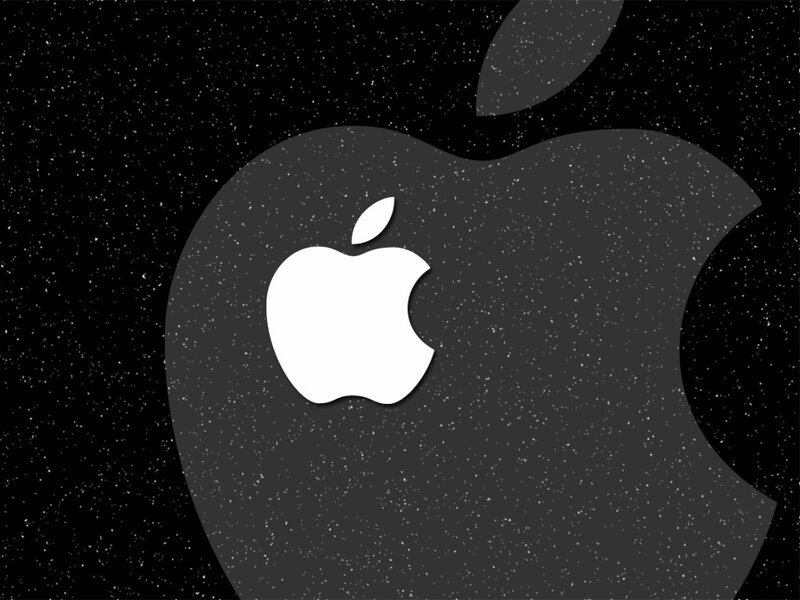 White Apple Logo — Black, Minimalist, Vector Art, Black Background