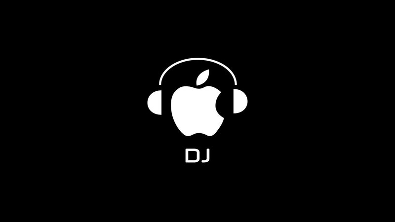 White Apple Logo — Black, Minimalist, Vector Art, Headphones