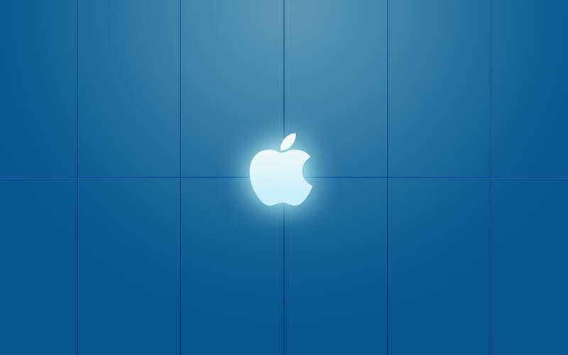 White Apple Logo — Blue, Calm, Minimalist, Blue Grid