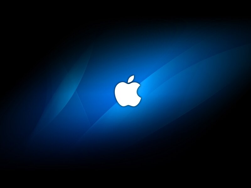White Apple Logo — Blue, Minimalist, Digital Art, Blue Background, Black