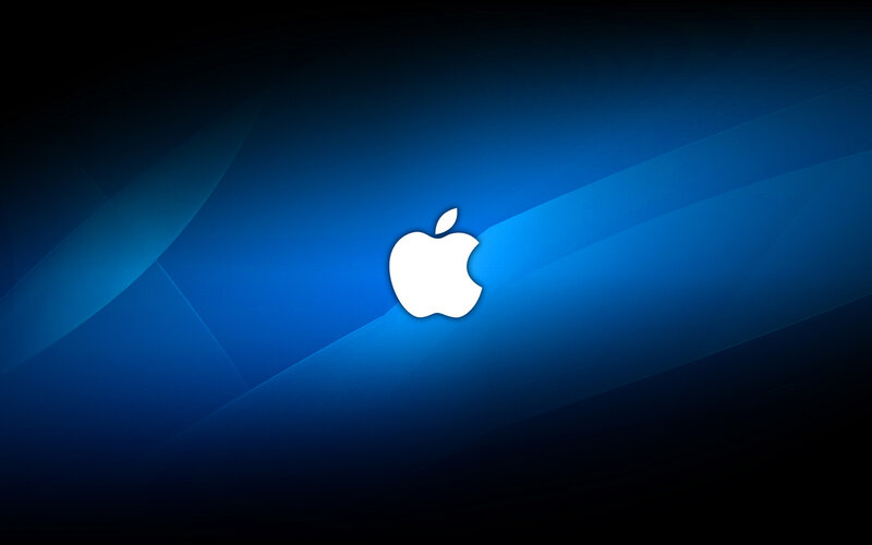White Apple Logo — Blue, Minimalist