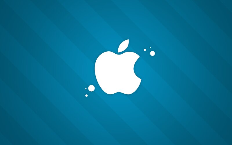 White Apple Logo — Blue, Minimalist, Vector Art, Leaf