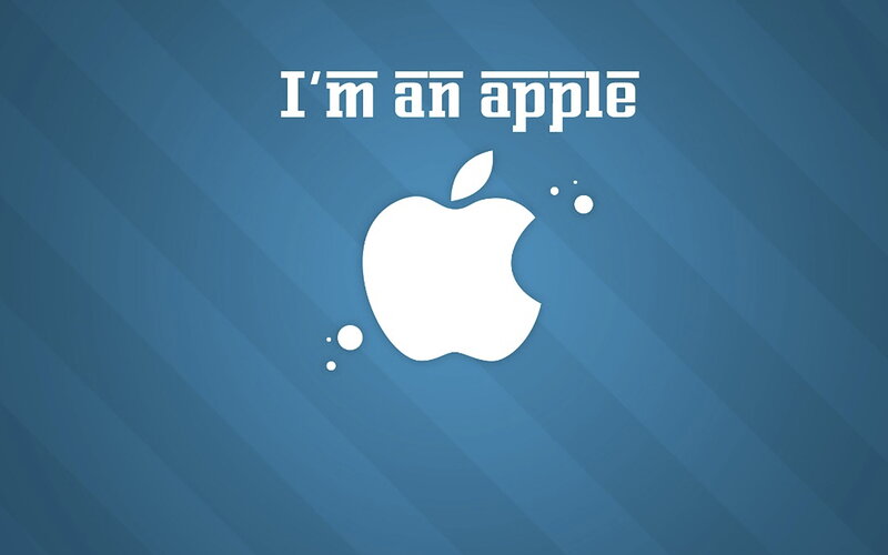 White Apple Logo — Blue, Minimalist, Vector Art
