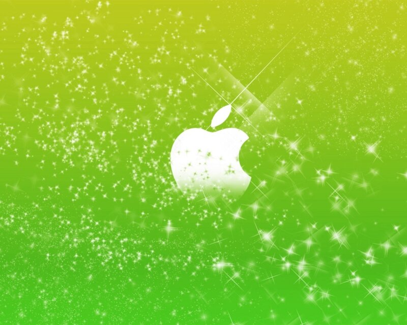 White Apple Logo — Green, Glittering