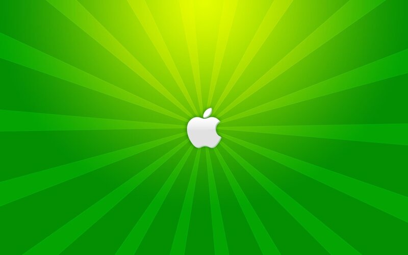 White Apple Logo — Green, Vibrant, Digital Art, Green Background, Radiating Lines