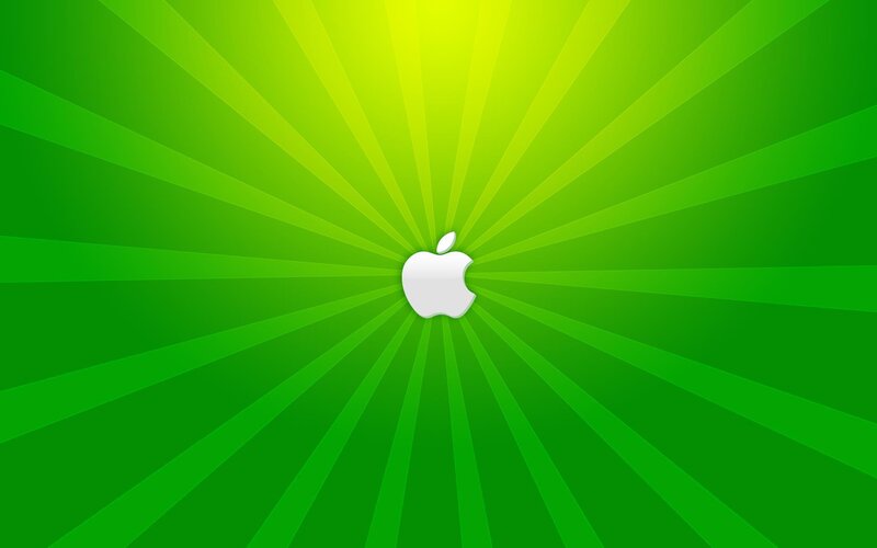White Apple Logo — Green, Vibrant, Digital Art, Green Background