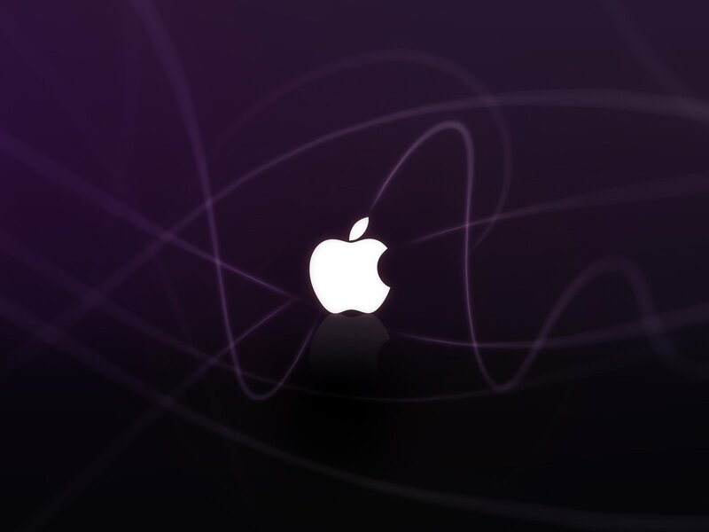 White Apple Logo — Purple, Minimalist, Digital Art, Glowing Lines