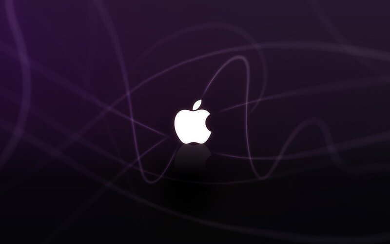 White Apple Logo — Purple, Minimalist, Digital Art, Light Streaks
