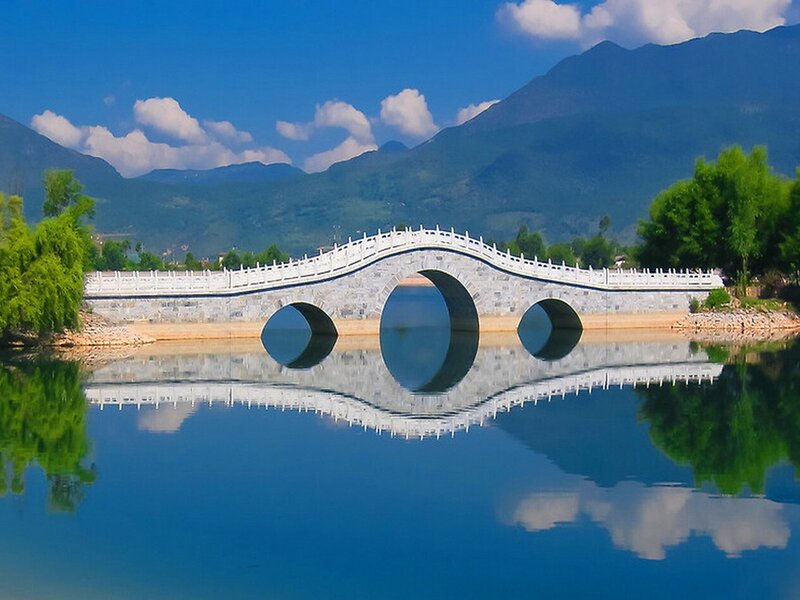 White Arched Bridge — Blue
