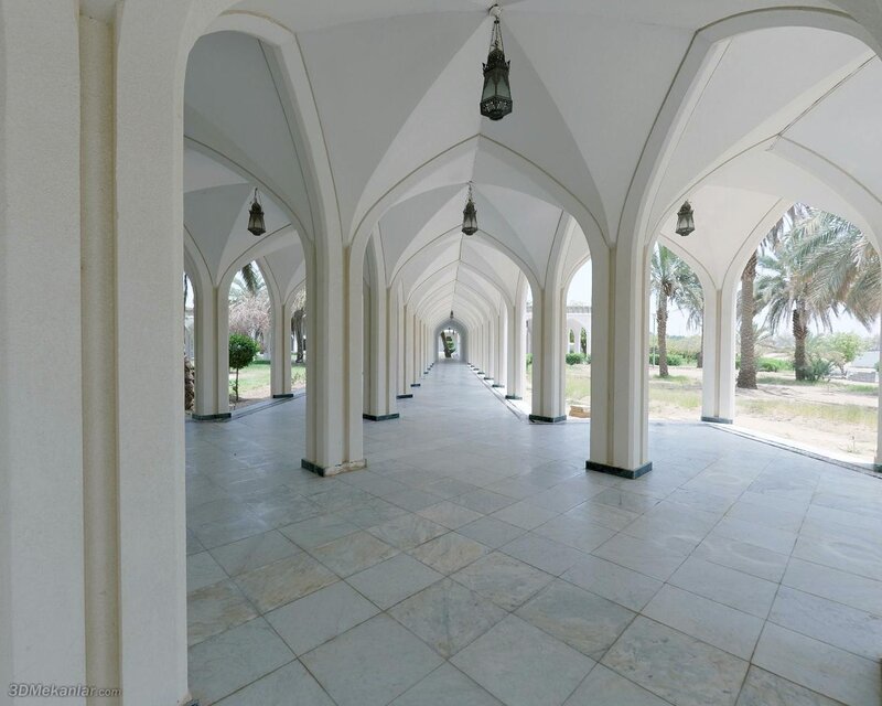 White arched colonnade corridor