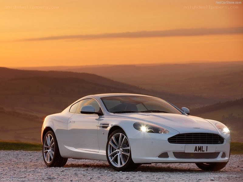 White Aston DB9 at sunset