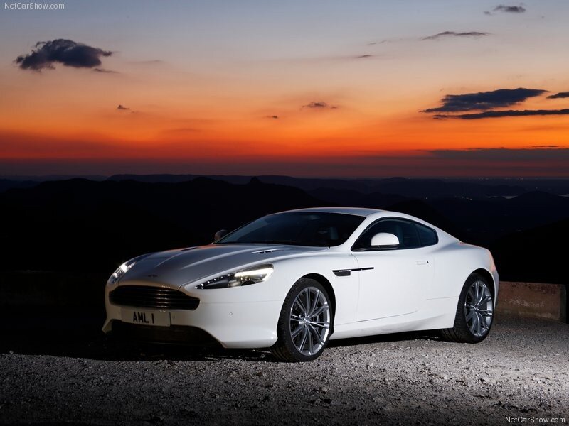 White Aston DB9 at sunset