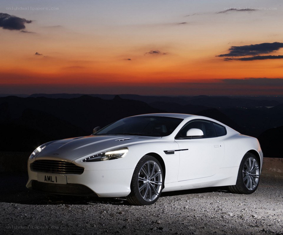White Aston DB9 at sunset