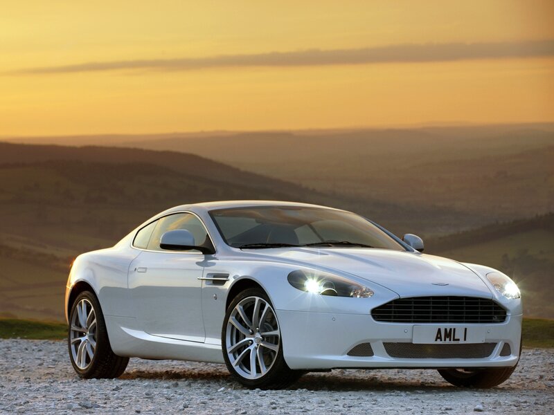 White Aston DB9 at sunset