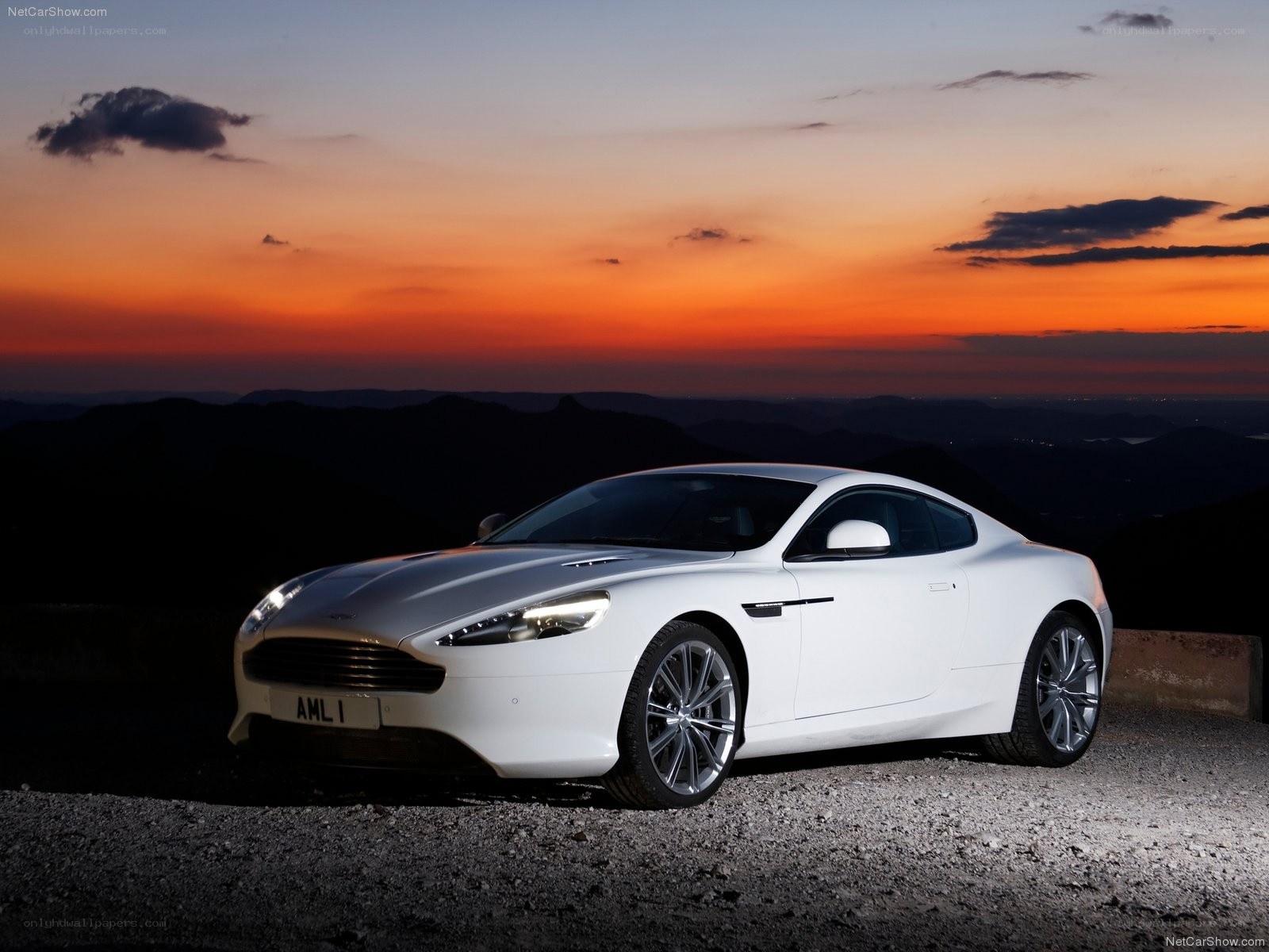 White Aston Martin at sunset