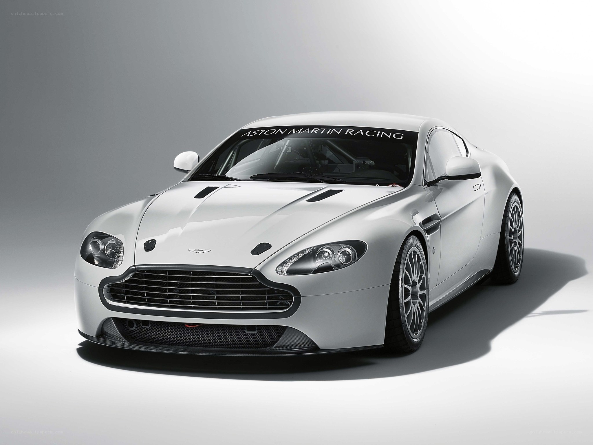White Aston Martin racing car