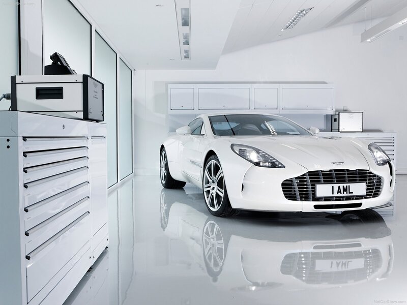 White Aston One-77 in showroom