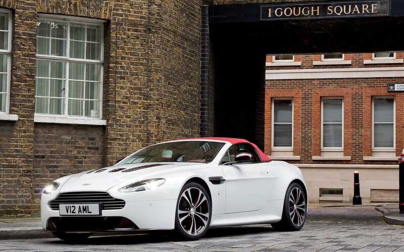 White Aston V12 convertible in London