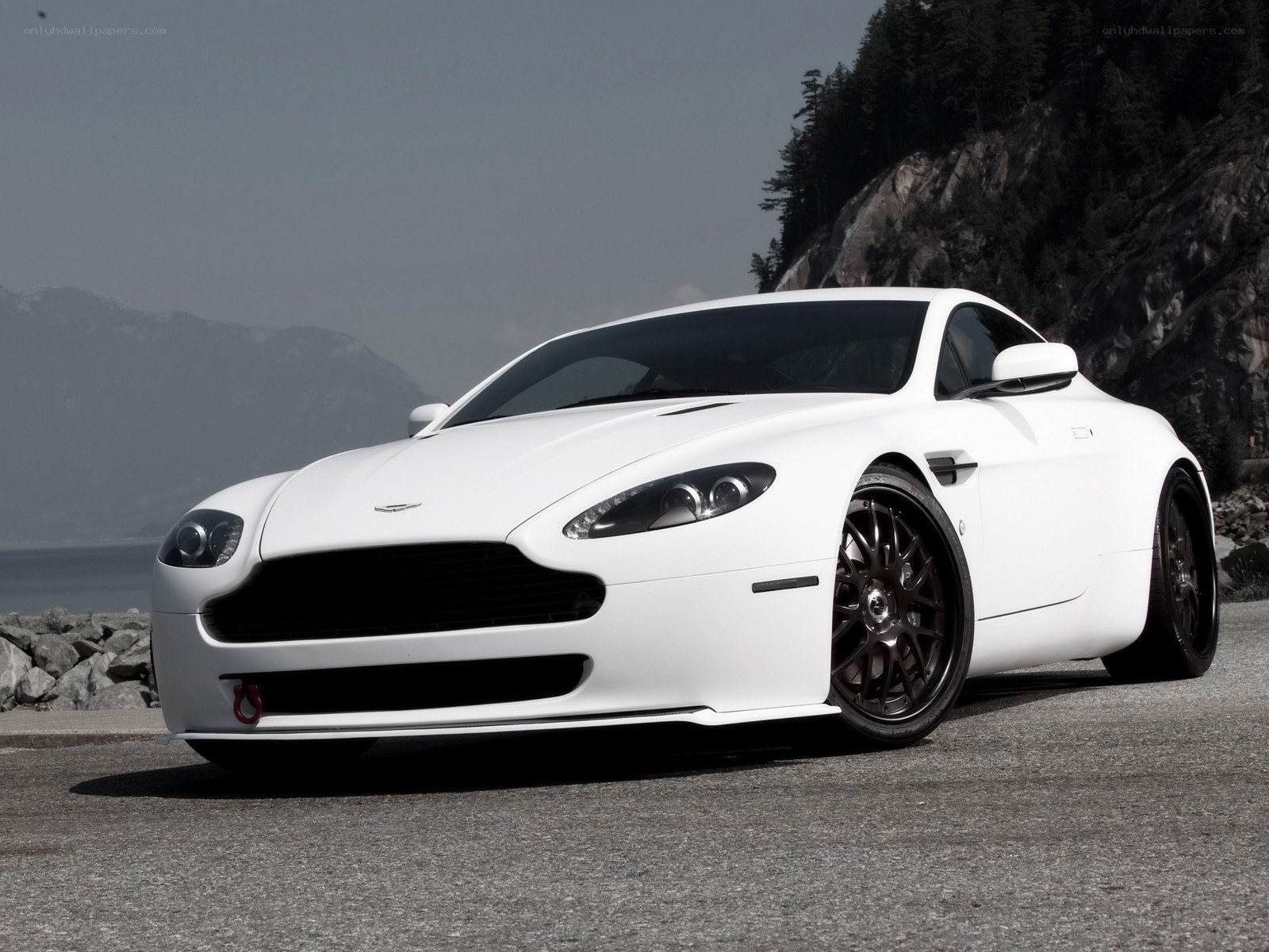 White Aston V8 sports car
