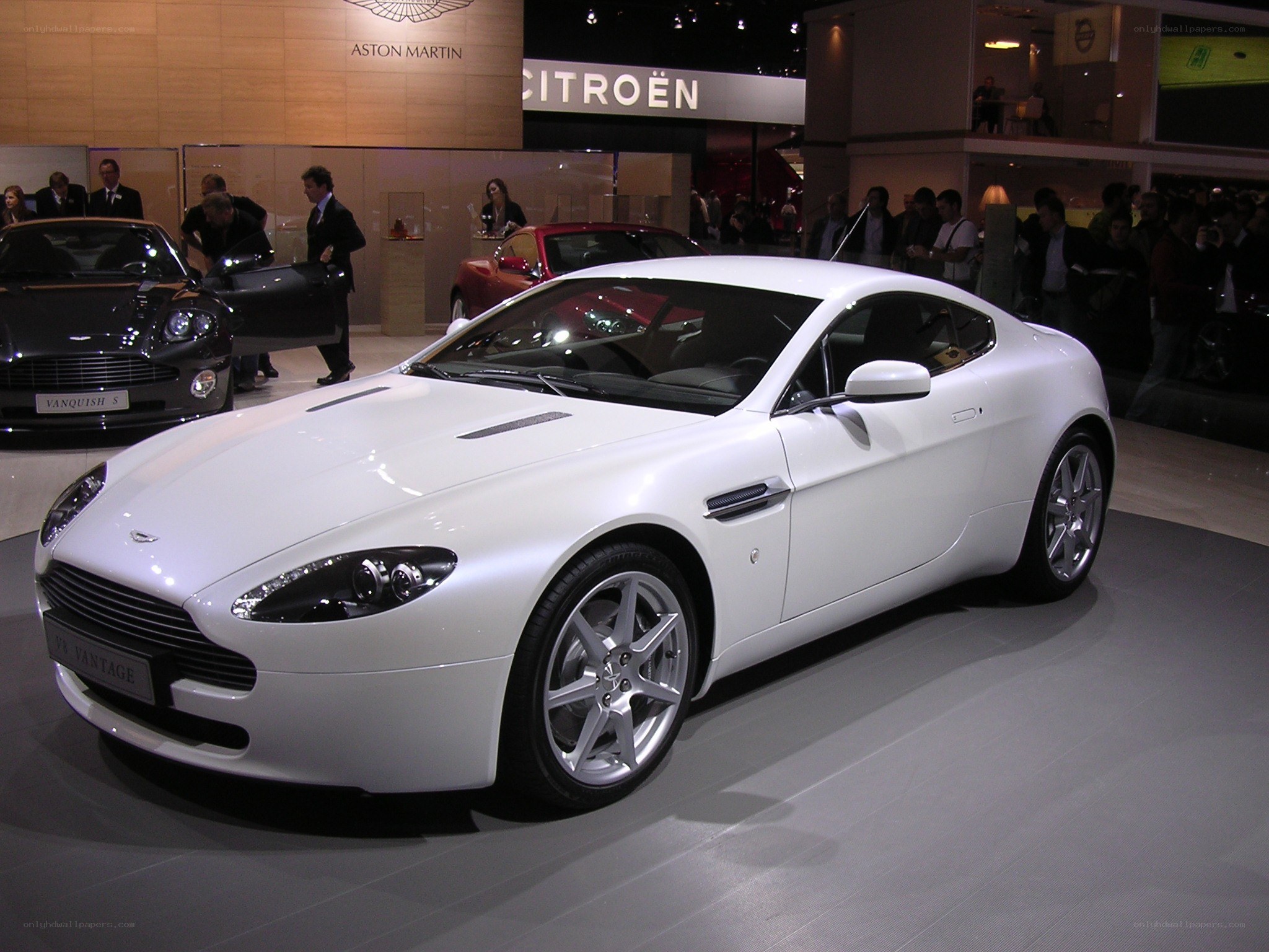 White Aston Vantage at auto show