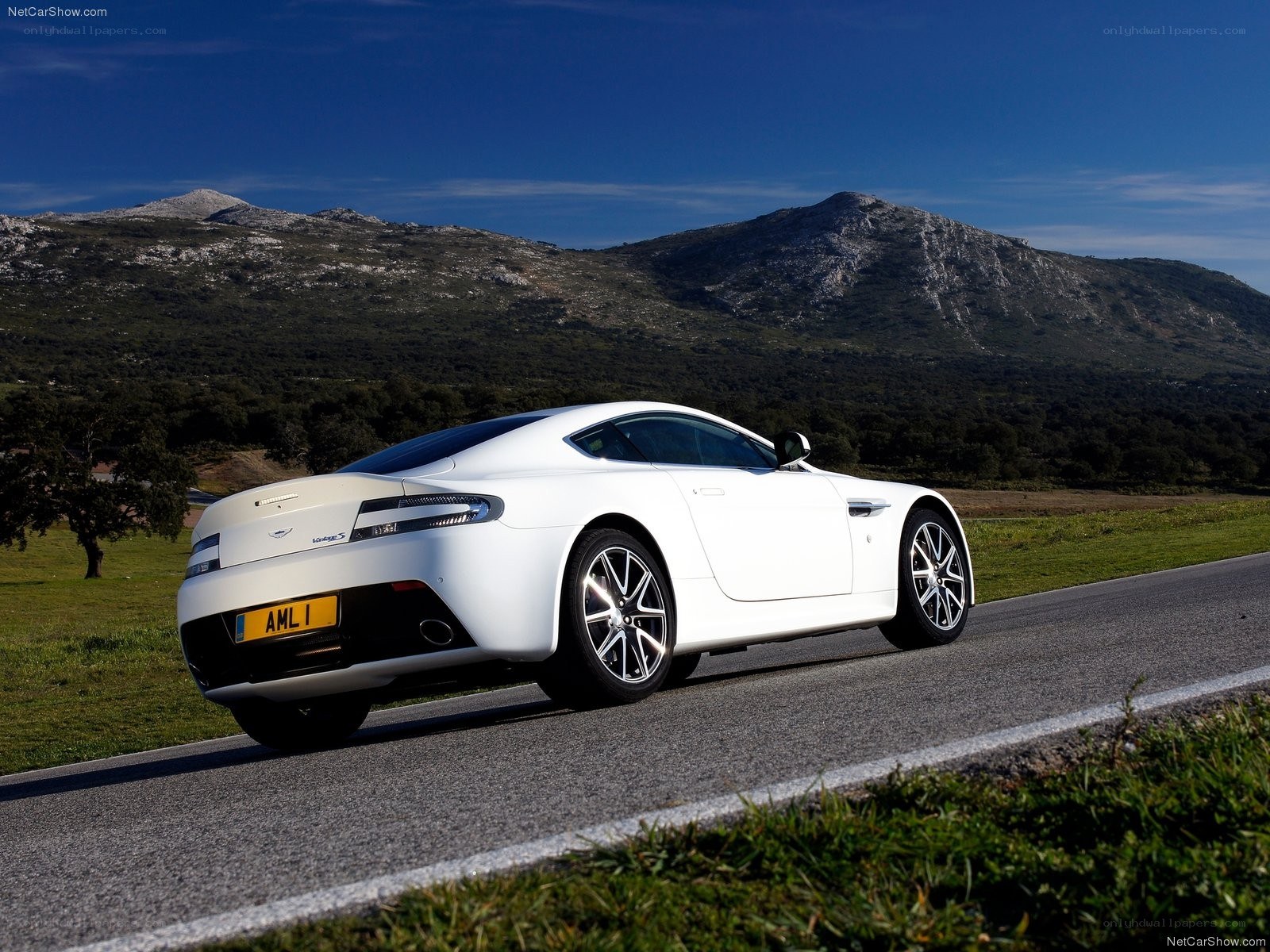 White Aston Vantage S on a mountain road