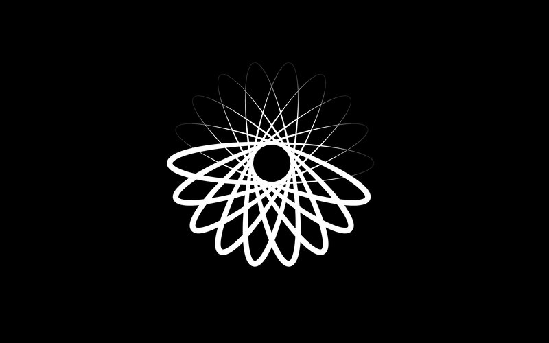 white atomic symbol on black