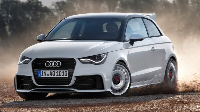 White Audi A1 driving on dirt