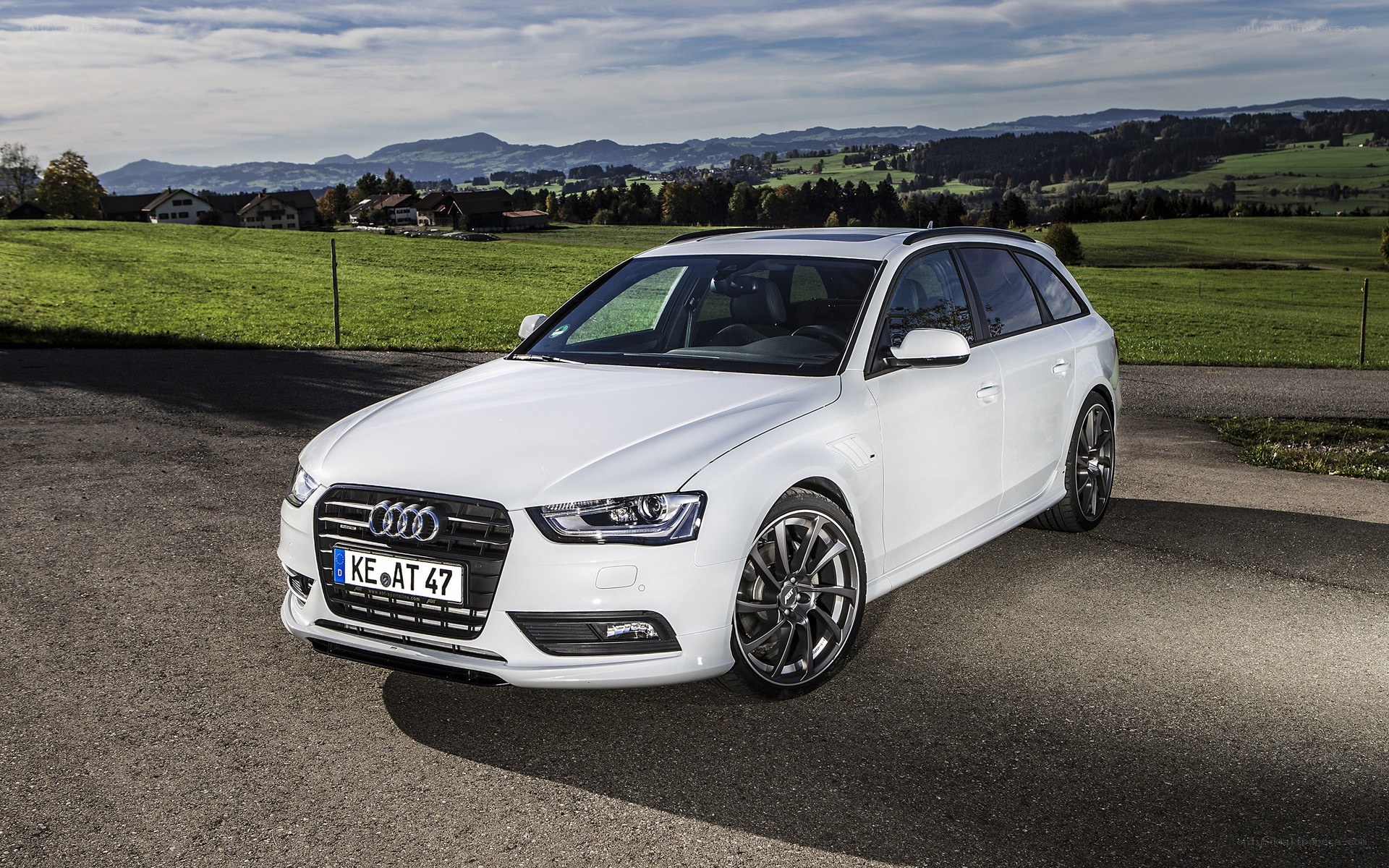 White Audi A4 Avant in countryside