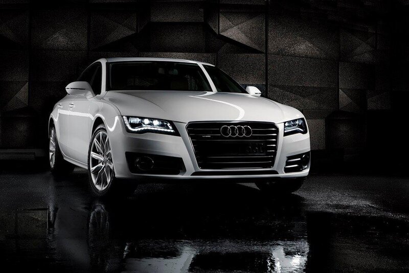 White Audi A7 in dark setting